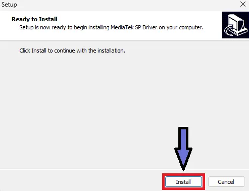 MediaTek SP Driver Setup Ready to Install click Install button