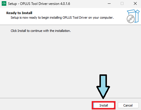 OPLUS Tool Driver Ready to Install screen click Install button