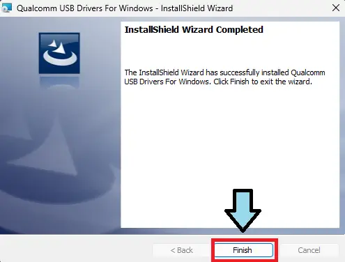 Qualcomm USB Driver installation successful click Finish