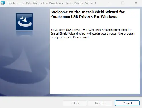 Qualcomm usb driver installation welcome Screen
