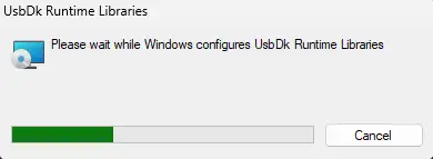UsbDk Runtime Libraries installation progress bar on Windows
